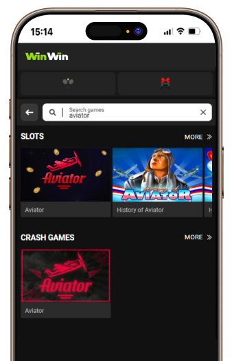 Searching for Aviator game in the Casino section
